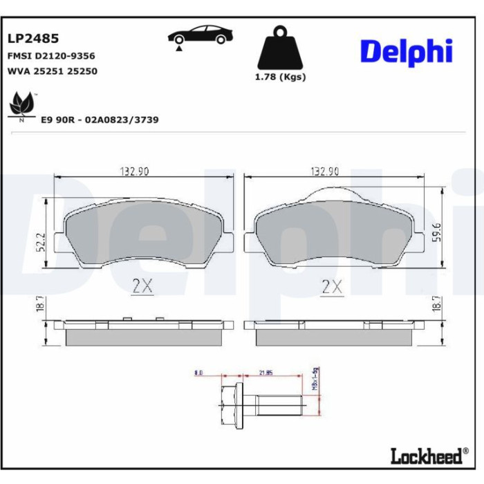 Delphi LP2485 Bremsbelagsatz, Scheibenbremse Delphi LP2485 Bremsbelagsatz, Scheibenbremse