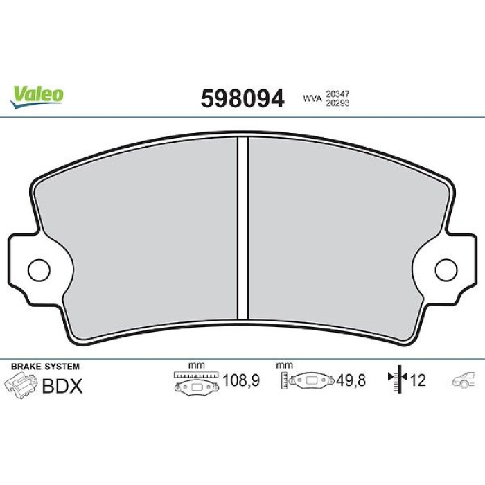 Valeo 598094 Bremsbelagsatz, Scheibenbremse Valeo 598094 Bremsbelagsatz, Scheibenbremse