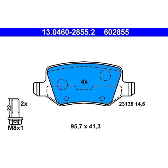 ATE 13.0460-2855.2 Bremsbelagsatz, Scheibenbremse ATE 13.0460-2855.2 Bremsbelagsatz, Scheibenbremse