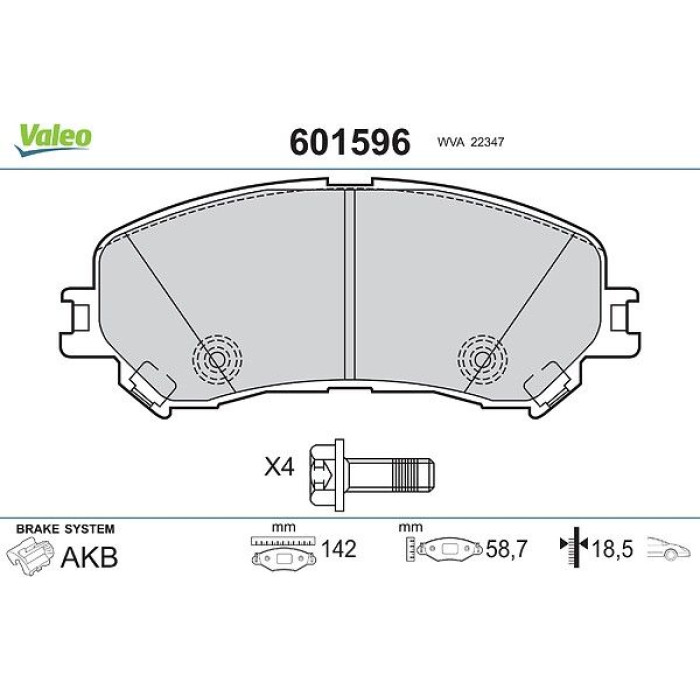 Valeo 601596 Bremsbelagsatz, Scheibenbremse Valeo 601596 Bremsbelagsatz, Scheibenbremse