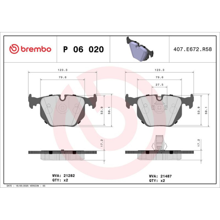 Brembo P 06 020 Bremsbelagsatz, Scheibenbremse PRIME LINE Brembo P 06 020 Bremsbelagsatz, Scheibenbremse PRIME LINE
