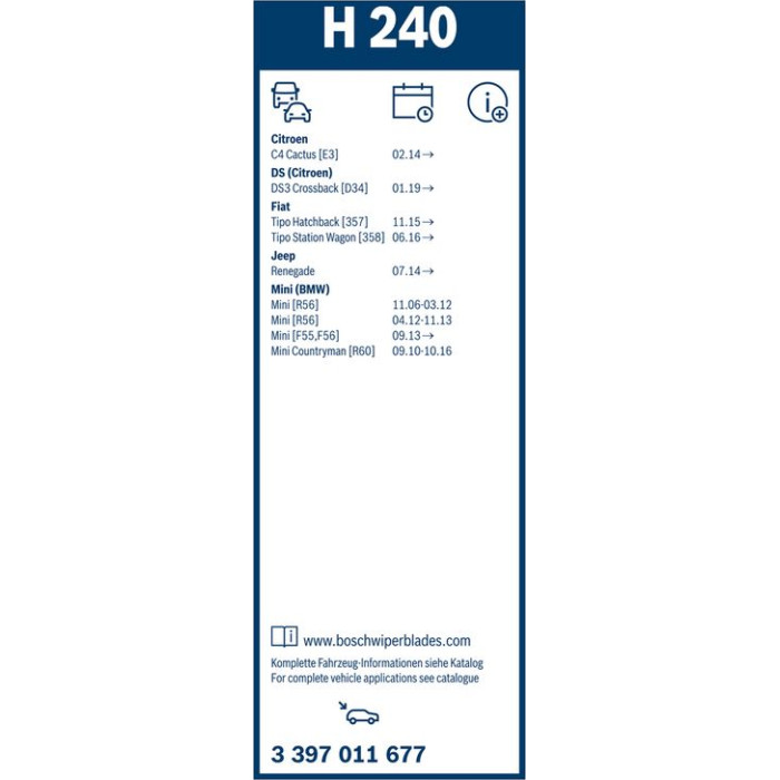 BOSCH H 240 Scheibenwischer Rear 3 397 011 677 BOSCH H 240 Scheibenwischer Rear 3 397 011 677