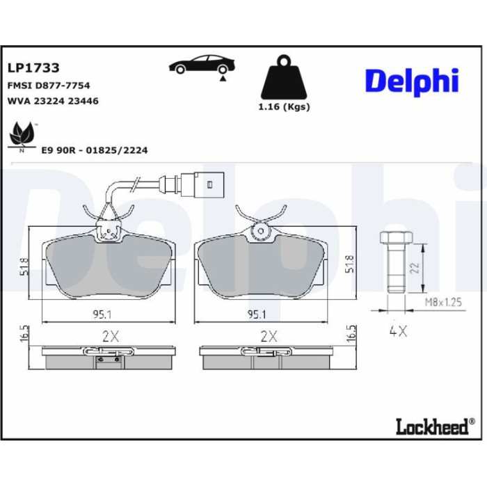 Delphi LP1733 Bremsbelagsatz, Scheibenbremse Delphi LP1733 Bremsbelagsatz, Scheibenbremse