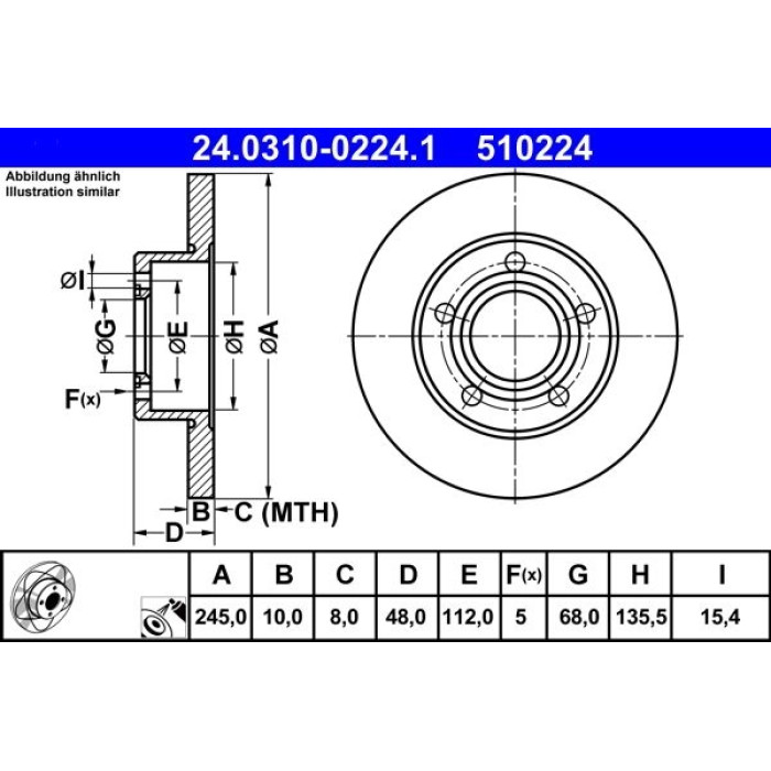 ATE 24.0310-0224.1 Bremsscheibe PowerDisc ATE 24.0310-0224.1 Bremsscheibe PowerDisc