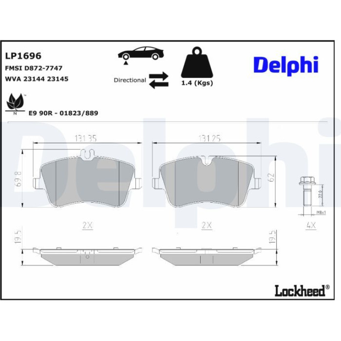 Delphi LP1696 Bremsbelagsatz, Scheibenbremse Delphi LP1696 Bremsbelagsatz, Scheibenbremse