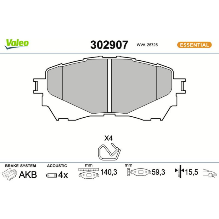 Valeo 302907 Bremsbelagsatz, Scheibenbremse ESSENTIAL Valeo 302907 Bremsbelagsatz, Scheibenbremse ESSENTIAL