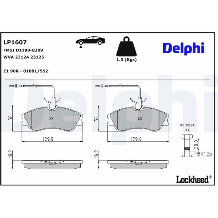 Delphi LP1607 Bremsbelagsatz, Scheibenbremse Delphi LP1607 Bremsbelagsatz, Scheibenbremse