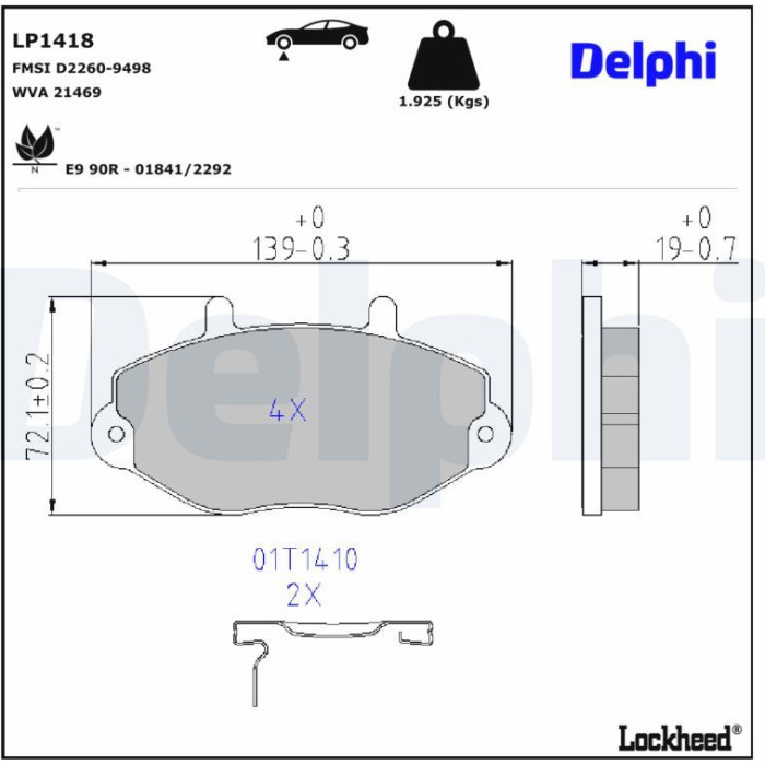 Delphi LP1418 Bremsbelagsatz, Scheibenbremse Delphi LP1418 Bremsbelagsatz, Scheibenbremse