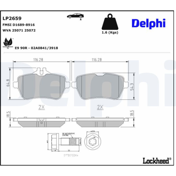 Delphi LP2659 Bremsbelagsatz, Scheibenbremse Delphi LP2659 Bremsbelagsatz, Scheibenbremse