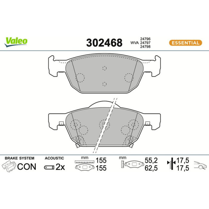 Valeo 302468 Bremsbelagsatz, Scheibenbremse ESSENTIAL Valeo 302468 Bremsbelagsatz, Scheibenbremse ESSENTIAL