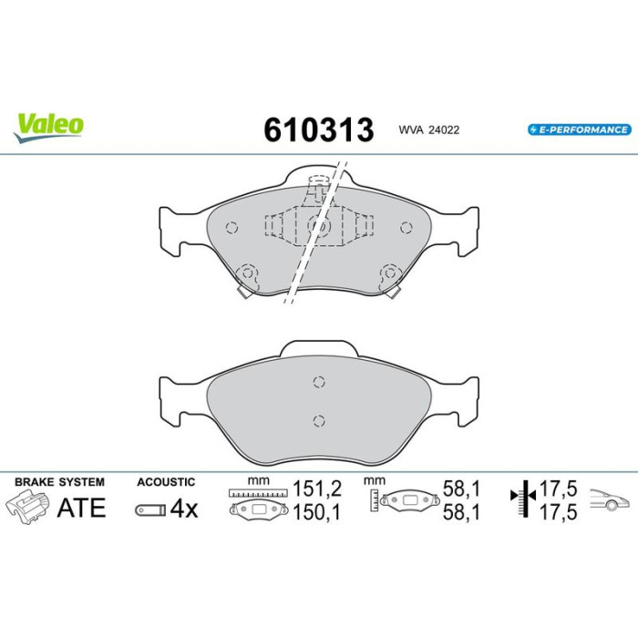 Valeo 610313 Bremsbelagsatz, Scheibenbremse E-PERFORMANCE