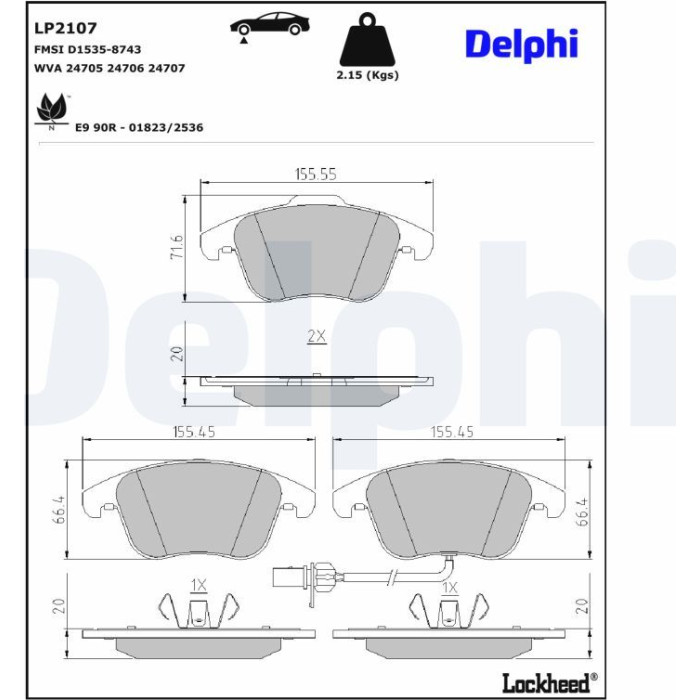 Delphi LP2107 Bremsbelagsatz, Scheibenbremse Delphi LP2107 Bremsbelagsatz, Scheibenbremse