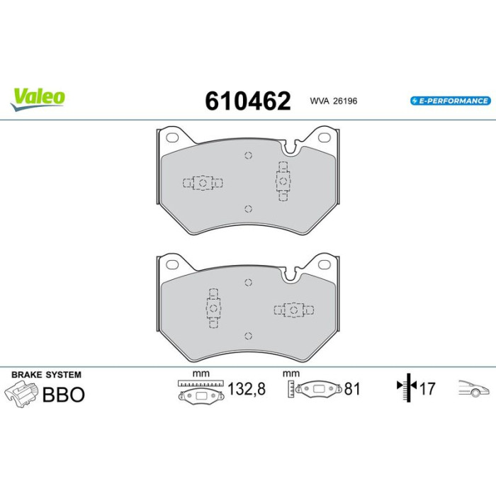 Valeo 610462 Bremsbelagsatz, Scheibenbremse E-PERFORMANCE Valeo 610462 Bremsbelagsatz, Scheibenbremse E-PERFORMANCE