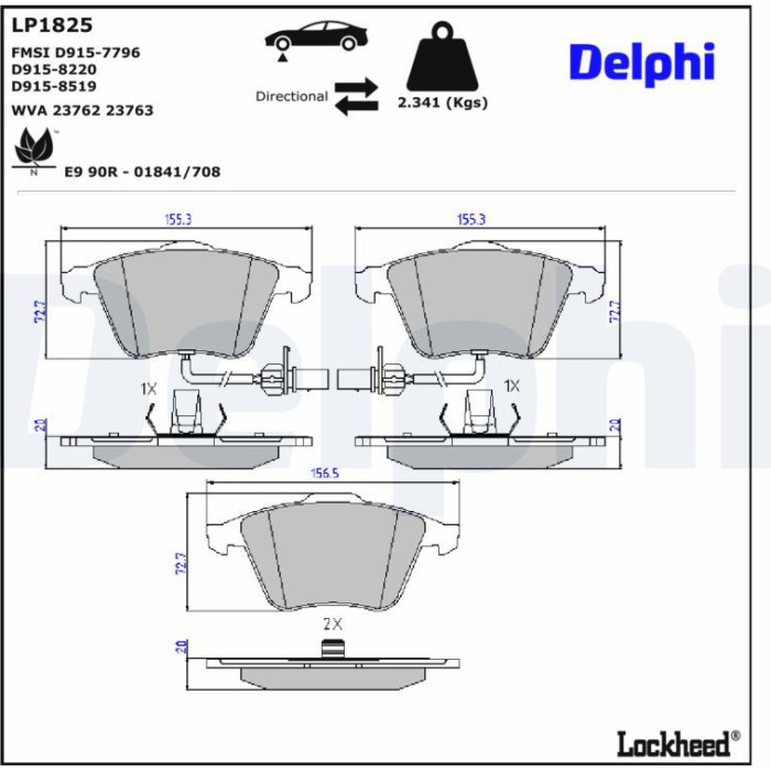 Delphi LP1825 Bremsbelagsatz, Scheibenbremse Delphi LP1825 Bremsbelagsatz, Scheibenbremse