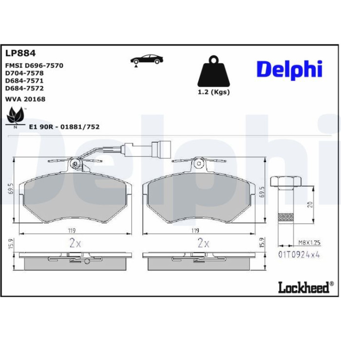 Delphi LP884 Bremsbelagsatz, Scheibenbremse Delphi LP884 Bremsbelagsatz, Scheibenbremse