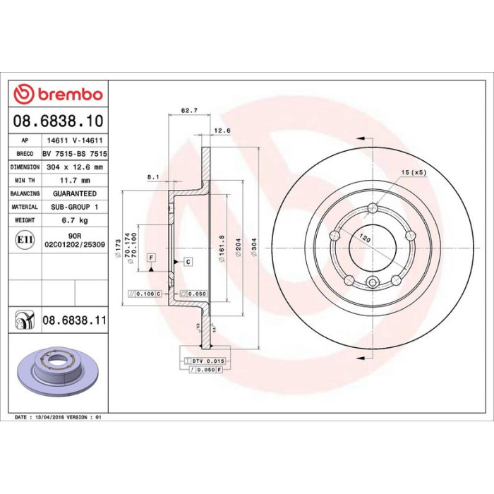 Brembo 08.6838.11 Bremsscheibe PRIME LINE - UV Coated Brembo 08.6838.11 Bremsscheibe PRIME LINE - UV Coated