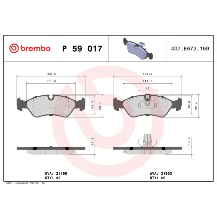 Bremsbelagsatz, Scheibenbremse P 59 017 Bremsbelagsatz, Scheibenbremse P 59 017