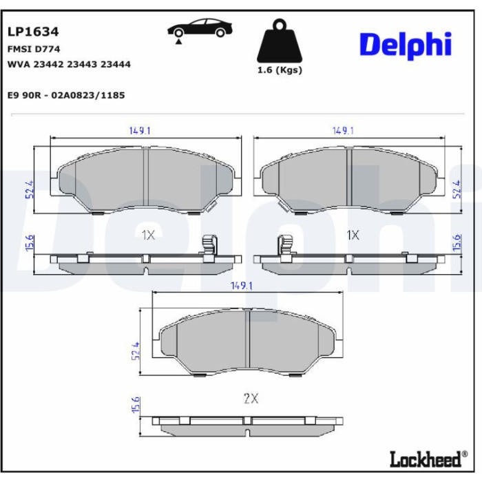 Delphi LP1634 Bremsbelagsatz, Scheibenbremse Delphi LP1634 Bremsbelagsatz, Scheibenbremse