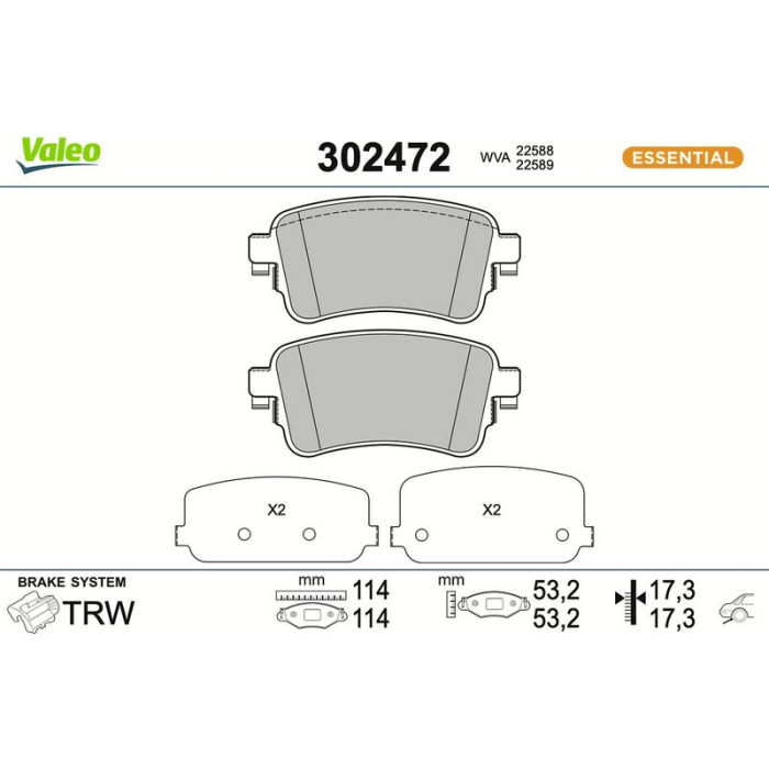 Valeo 302472 Bremsbelagsatz, Scheibenbremse ESSENTIAL Valeo 302472 Bremsbelagsatz, Scheibenbremse ESSENTIAL