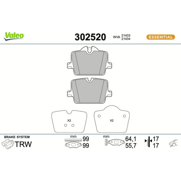 Valeo 302520 Bremsbelagsatz, Scheibenbremse ESSENTIAL Valeo 302520 Bremsbelagsatz, Scheibenbremse ESSENTIAL