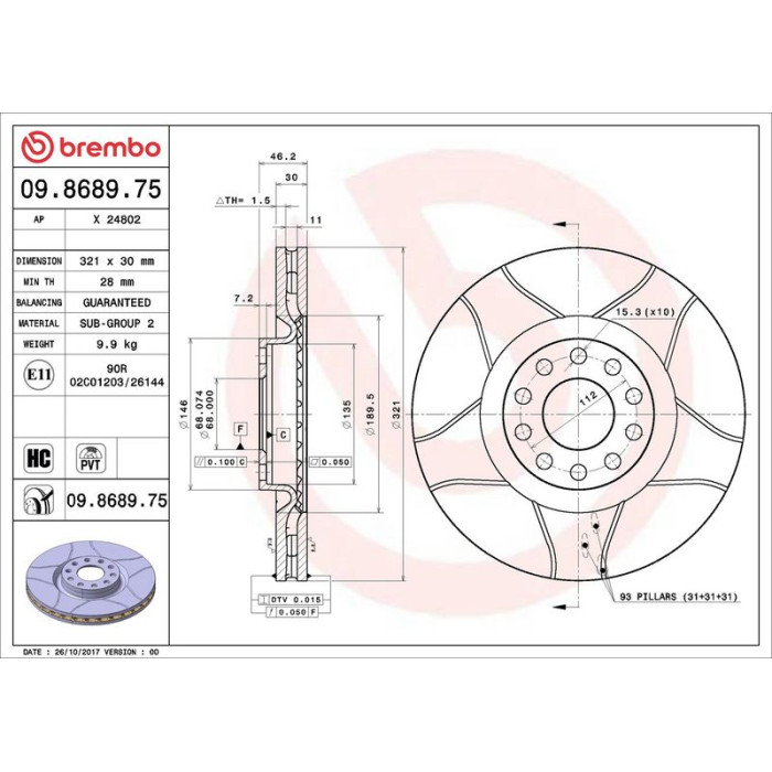 Brembo 09.8689.75 Bremsscheibe XTRA LINE - Max Brembo 09.8689.75 Bremsscheibe XTRA LINE - Max