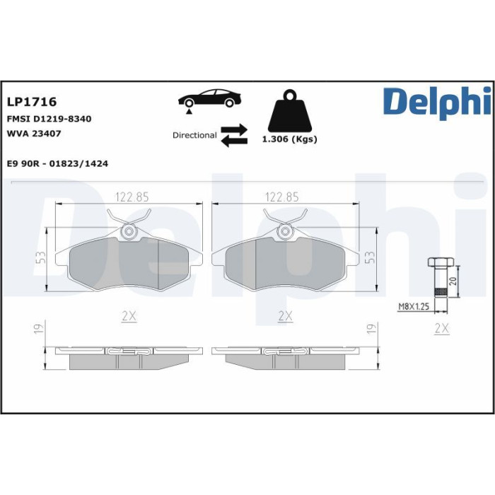 Delphi LP1716 Bremsbelagsatz, Scheibenbremse Delphi LP1716 Bremsbelagsatz, Scheibenbremse