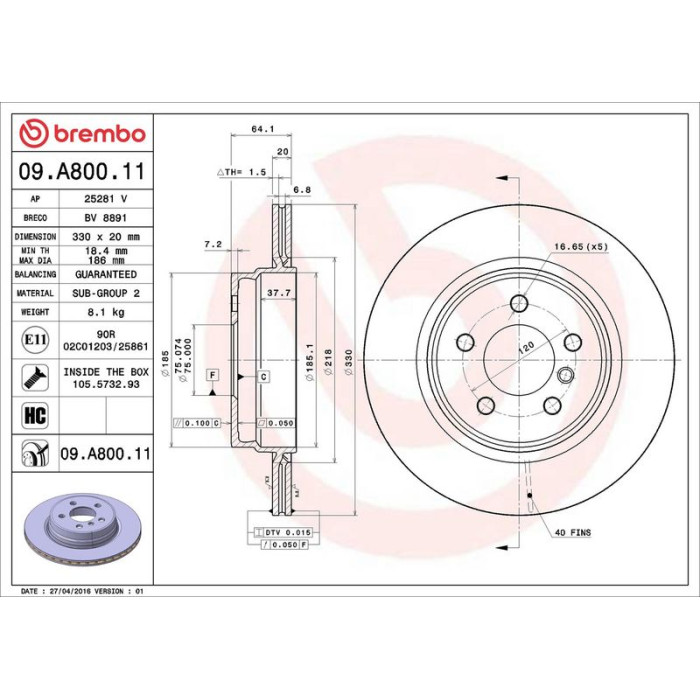 Brembo 09.A800.11 Bremsscheibe PRIME LINE - UV Coated Brembo 09.A800.11 Bremsscheibe PRIME LINE - UV Coated
