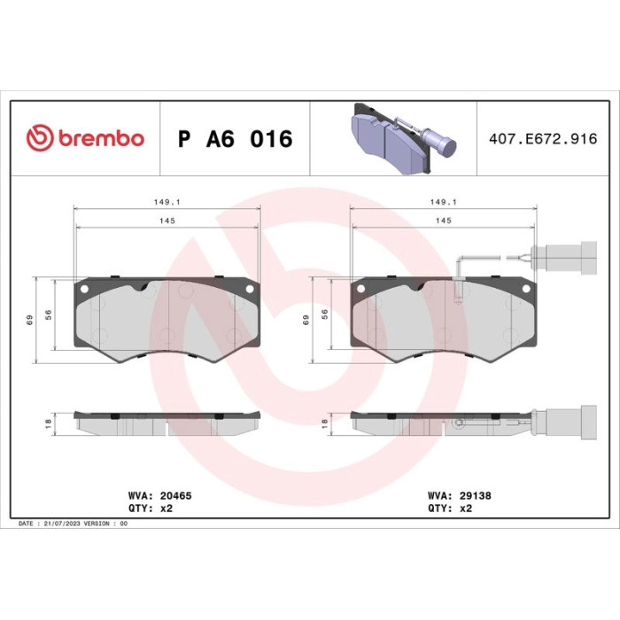 Brembo P A6 016 Bremsbelagsatz, Scheibenbremse PRIME LINE Brembo P A6 016 Bremsbelagsatz, Scheibenbremse PRIME LINE