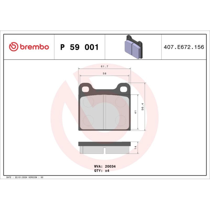 Brembo P 59 001 Bremsbelagsatz, Scheibenbremse PRIME LINE Brembo P 59 001 Bremsbelagsatz, Scheibenbremse PRIME LINE