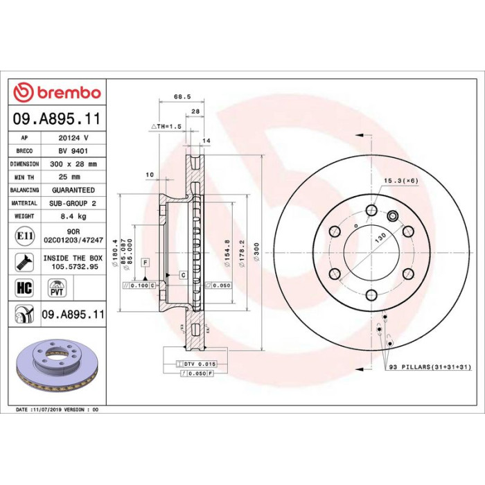 Brembo 09.A895.11 Bremsscheibe PRIME LINE - UV Coated Brembo 09.A895.11 Bremsscheibe PRIME LINE - UV Coated