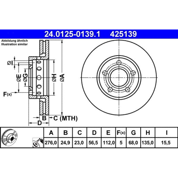 ATE 24.0125-0139.1 Bremsscheibe