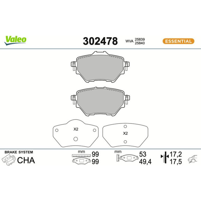 Valeo 302478 Bremsbelagsatz, Scheibenbremse ESSENTIAL