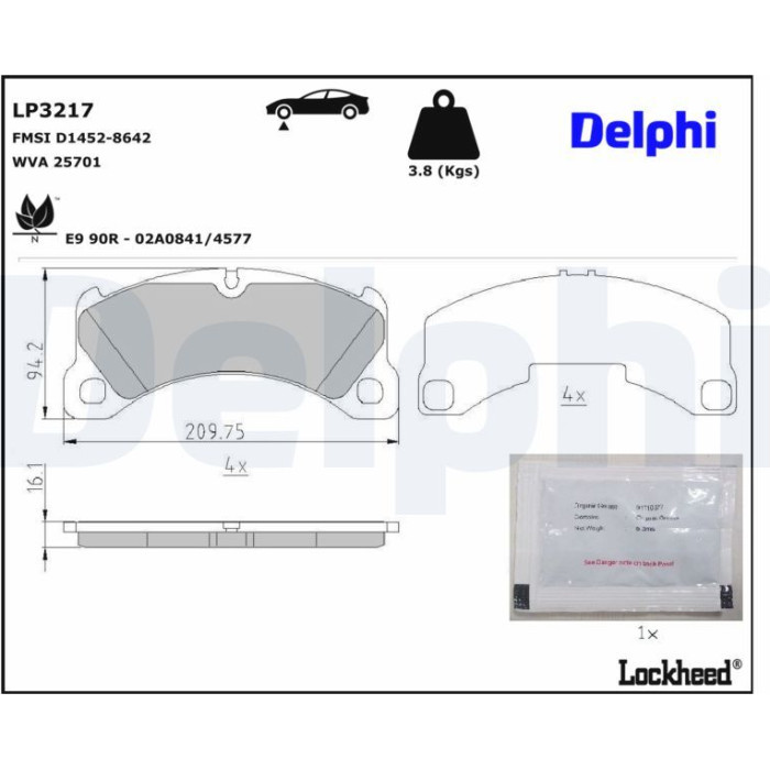 Delphi LP3217 Bremsbelagsatz, Scheibenbremse Delphi LP3217 Bremsbelagsatz, Scheibenbremse