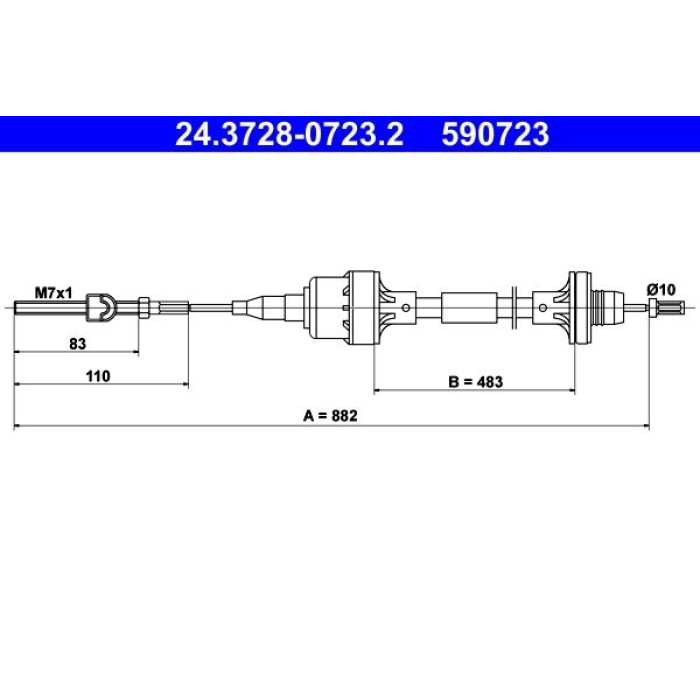 ATE 24.3728-0723.2 Seilzug, Kupplungsbetätigung ATE 24.3728-0723.2 Seilzug, Kupplungsbetätigung