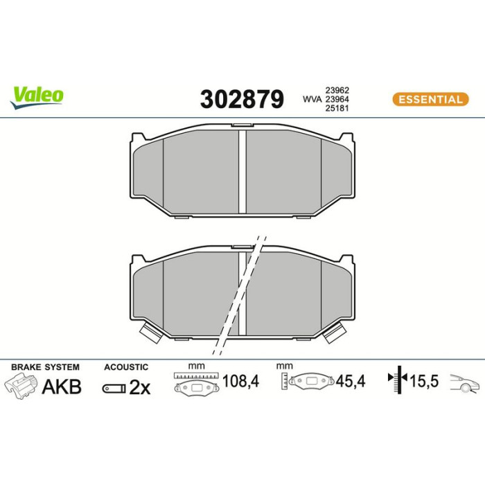 Valeo 302879 Bremsbelagsatz, Scheibenbremse ESSENTIAL Valeo 302879 Bremsbelagsatz, Scheibenbremse ESSENTIAL