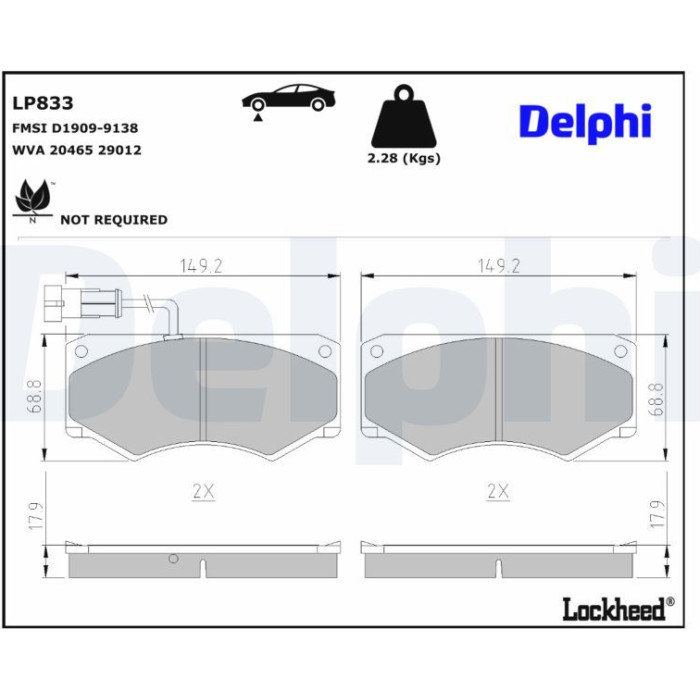 Delphi LP833 Bremsbelagsatz, Scheibenbremse Delphi LP833 Bremsbelagsatz, Scheibenbremse