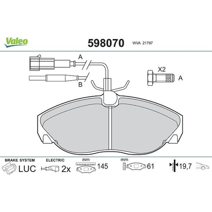 Valeo 598070 Bremsbelagsatz, Scheibenbremse Valeo 598070 Bremsbelagsatz, Scheibenbremse