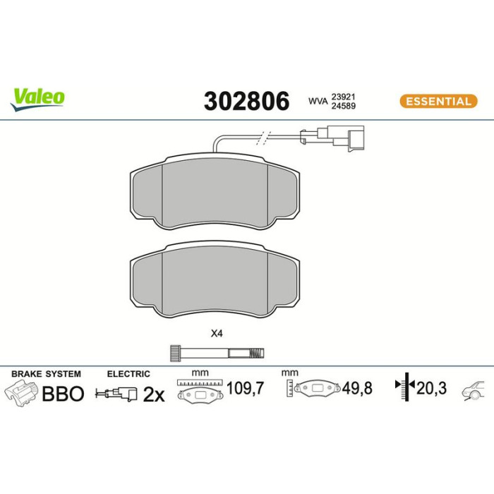 Valeo 302806 Bremsbelagsatz, Scheibenbremse ESSENTIAL Valeo 302806 Bremsbelagsatz, Scheibenbremse ESSENTIAL