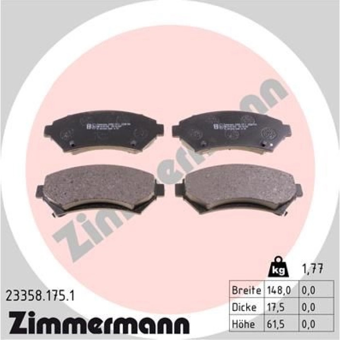Zimmermann 23358.175.1 Bremsbelagsatz, Scheibenbremse