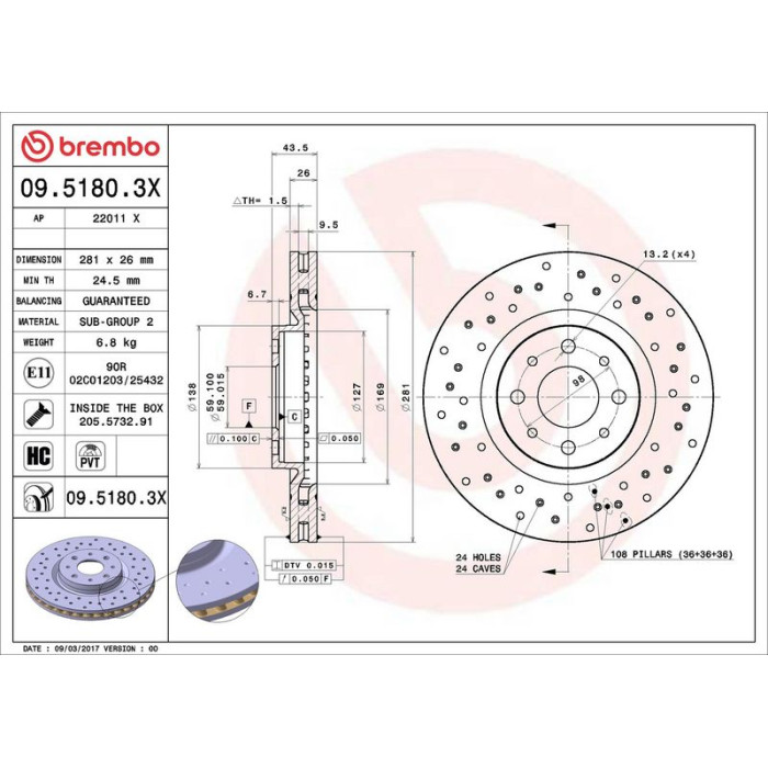 Brembo 09.5180.3X Bremsscheibe XTRA LINE Brembo 09.5180.3X Bremsscheibe XTRA LINE