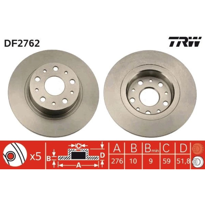 TRW DF2762 Bremsscheibe TRW DF2762 Bremsscheibe