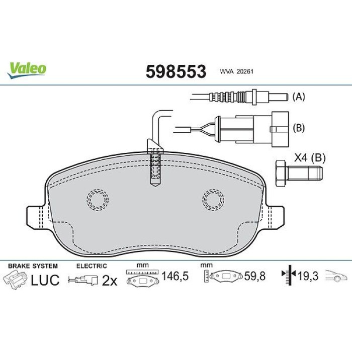 Valeo 598553 Bremsbelagsatz, Scheibenbremse Valeo 598553 Bremsbelagsatz, Scheibenbremse