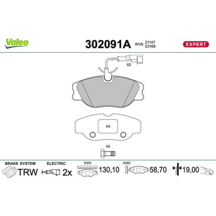 Valeo 302091A Bremsbelagsatz, Scheibenbremse EXPERT Valeo 302091A Bremsbelagsatz, Scheibenbremse EXPERT