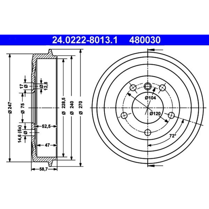 ATE 24.0222-8013.1 Bremstrommel ATE 24.0222-8013.1 Bremstrommel