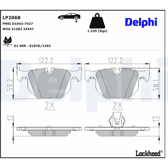 Delphi LP2068 Bremsbelagsatz, Scheibenbremse Delphi LP2068 Bremsbelagsatz, Scheibenbremse