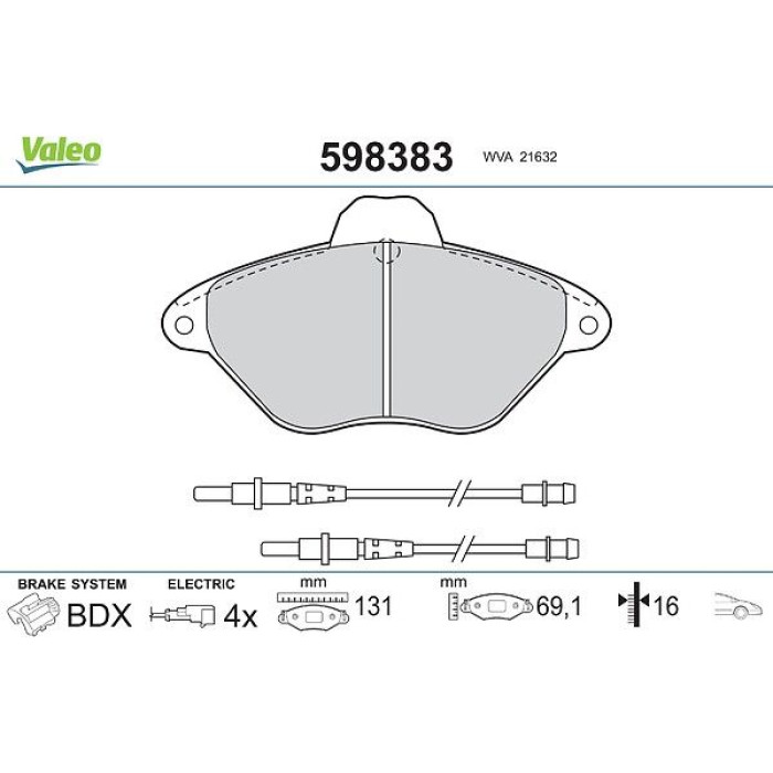 Valeo 598383 Bremsbelagsatz, Scheibenbremse Valeo 598383 Bremsbelagsatz, Scheibenbremse