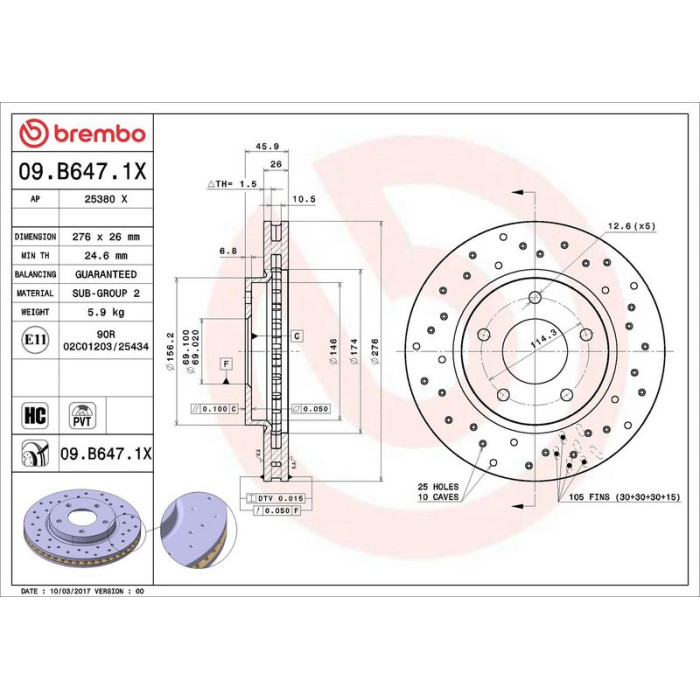 Brembo 09.B647.1X Bremsscheibe XTRA LINE Brembo 09.B647.1X Bremsscheibe XTRA LINE