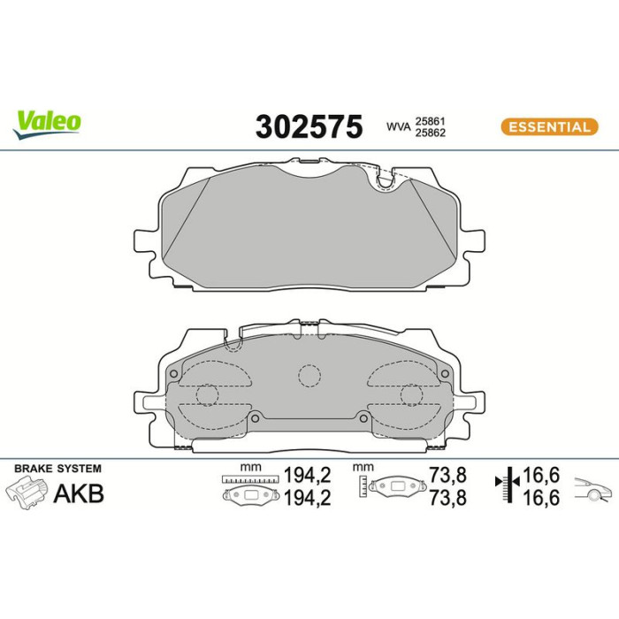 Valeo 302575 Bremsbelagsatz, Scheibenbremse ESSENTIAL Valeo 302575 Bremsbelagsatz, Scheibenbremse ESSENTIAL
