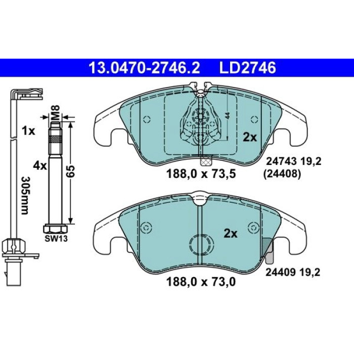 ATE 13.0470-2746.2 Bremsbelagsatz, Scheibenbremse Ceramic ATE 13.0470-2746.2 Bremsbelagsatz, Scheibenbremse Ceramic