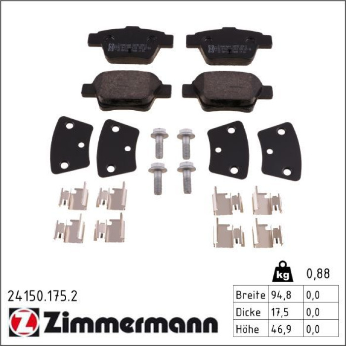 Zimmermann 24150.175.2 Bremsbelagsatz, Scheibenbremse Zimmermann 24150.175.2 Bremsbelagsatz, Scheibenbremse